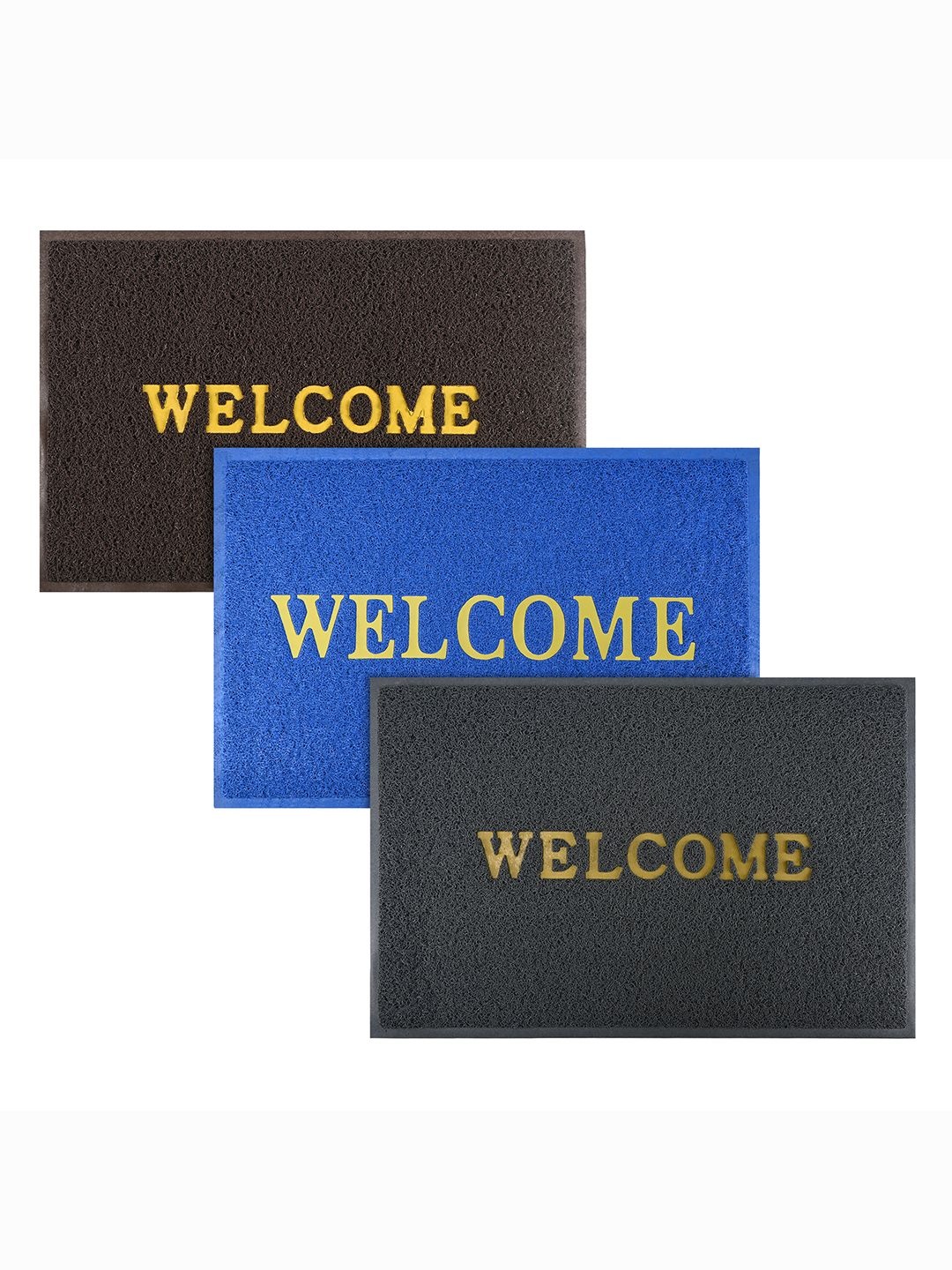 

Kuber Industries Brown & Blue 3 Pieces Textured Anti-Skid Rubber Doormats