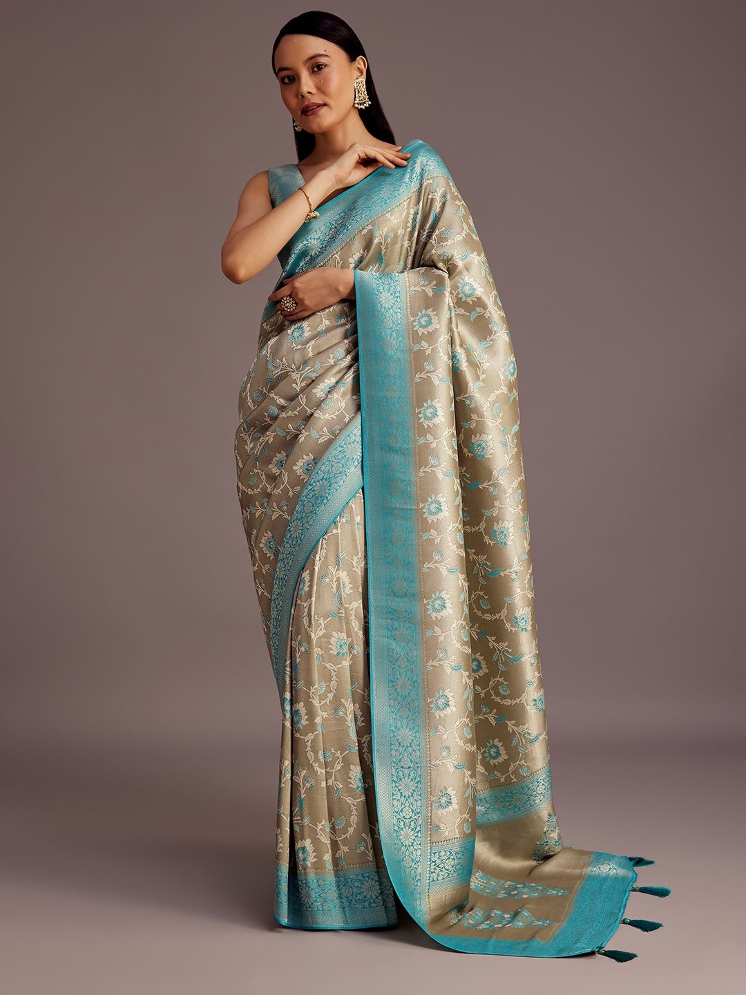 

KALKI Fashion Floral Zari Tissue Saree, Grey