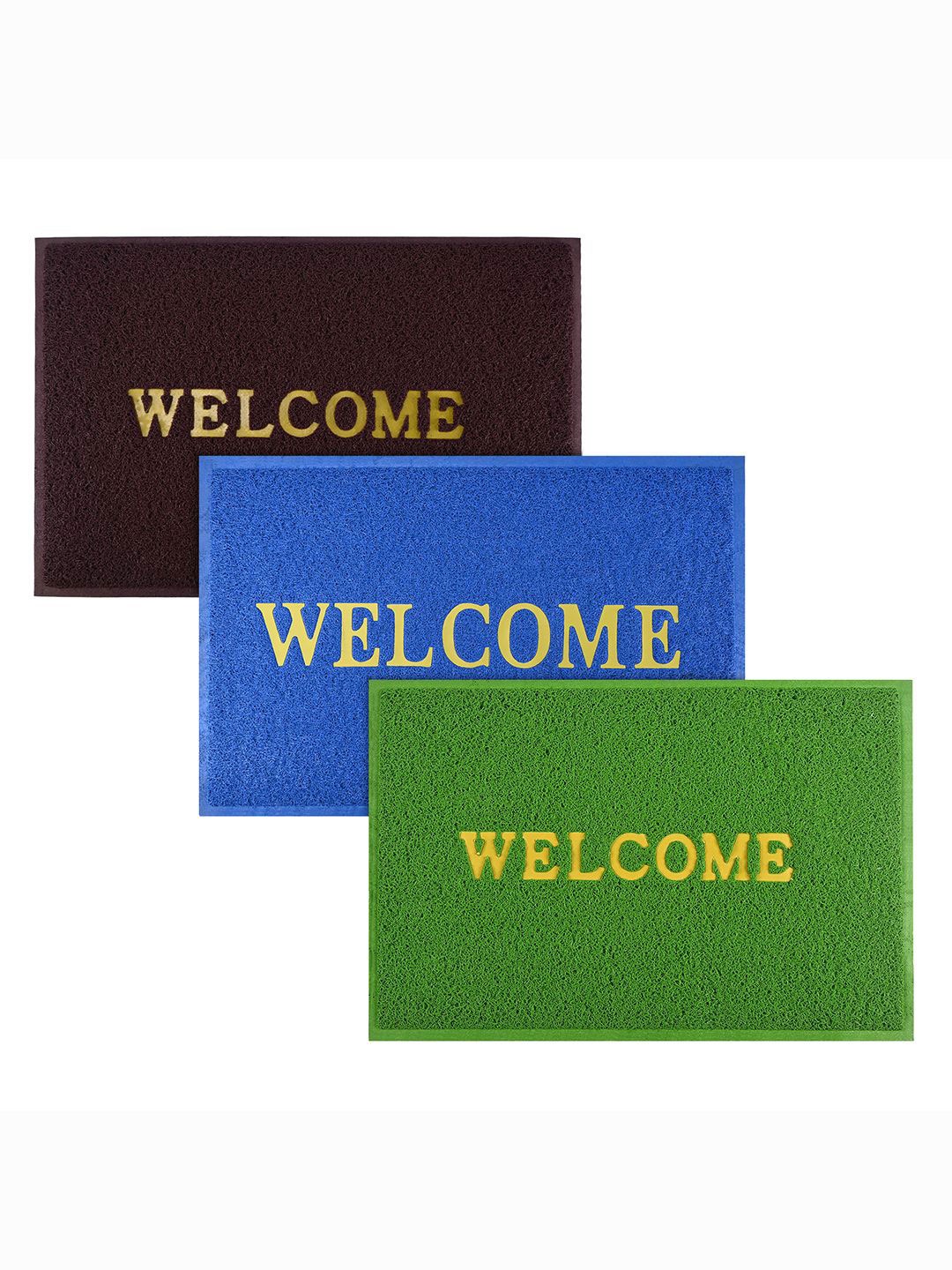 

Kuber Industries Maroon & Blue 3 Pieces Printed Anti-Skid Doormats