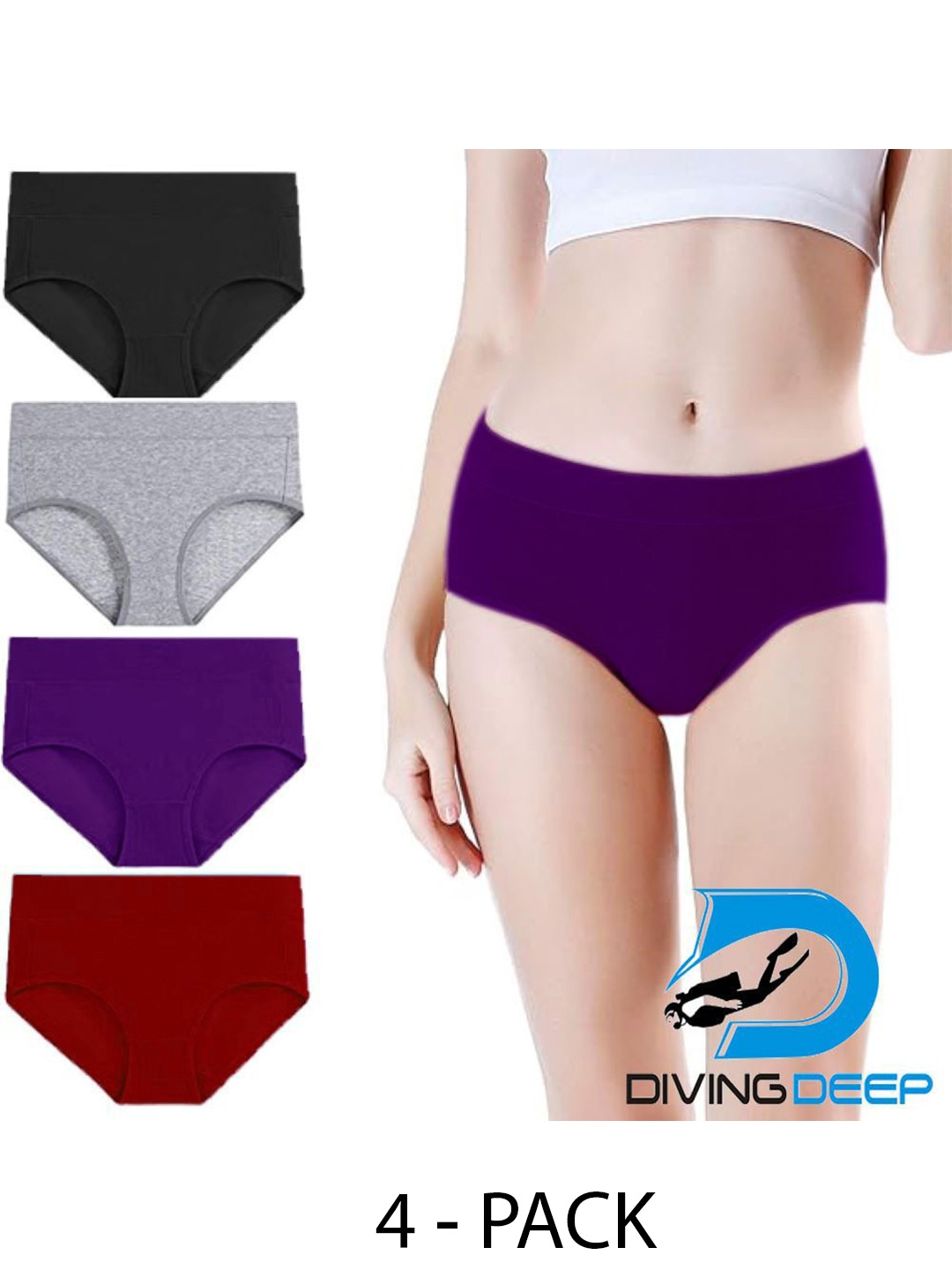 

Diving Deep Pack of 4 Cotton Hipster Briefs, Purple