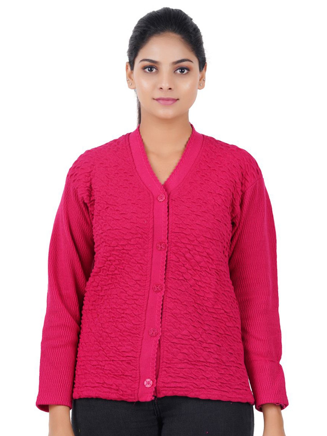 

FEEL TRACK Women Woollen Cardigan, Pink