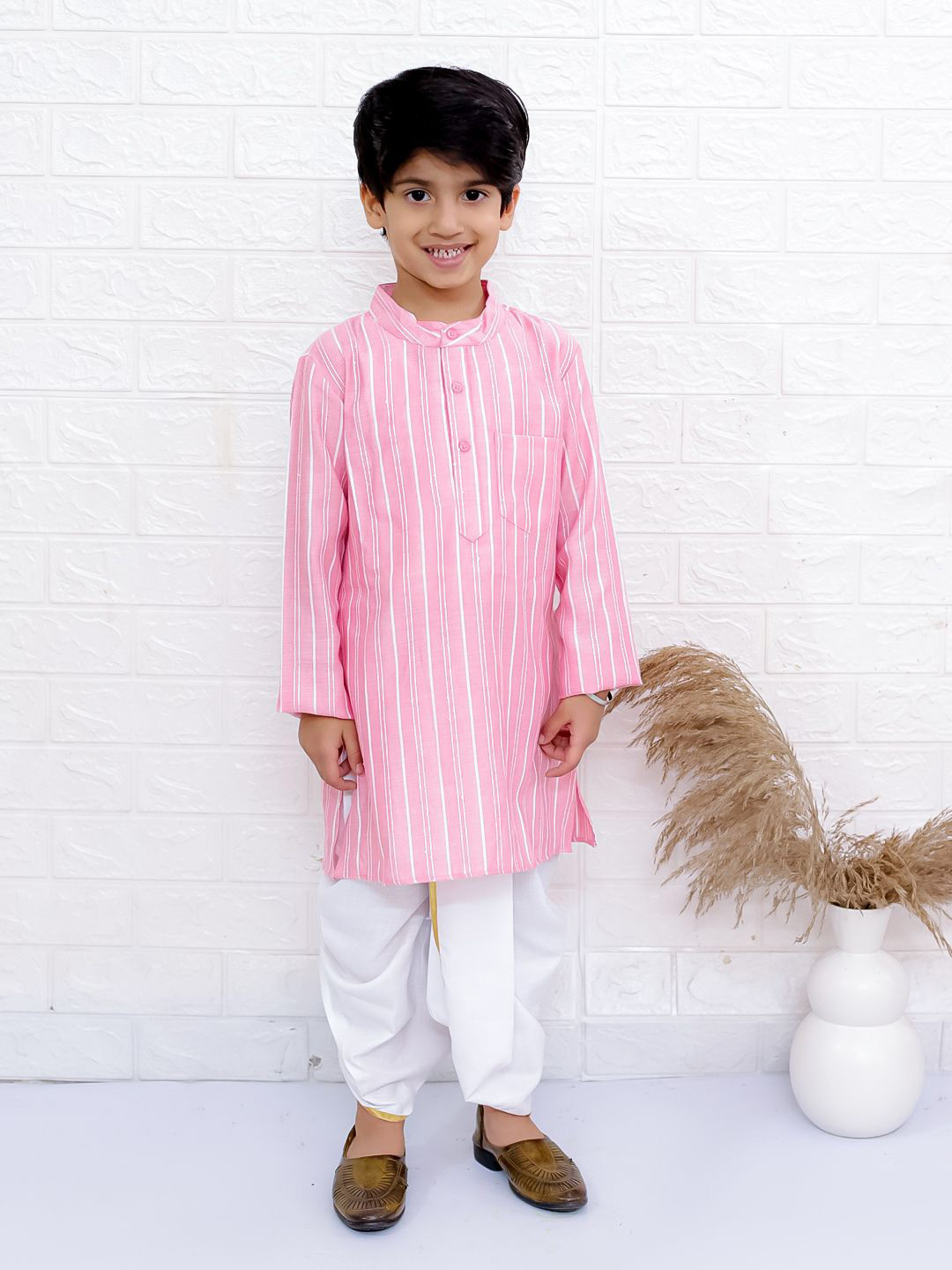 

Twisha Boys Striped Full Sleeve Kurta & Dhoti Pant Set, Pink