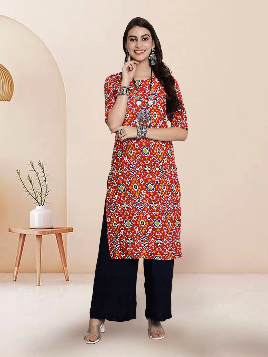 

7Threads Women Ethnic Motifs Printed Floral Crepe Kurta, Multi