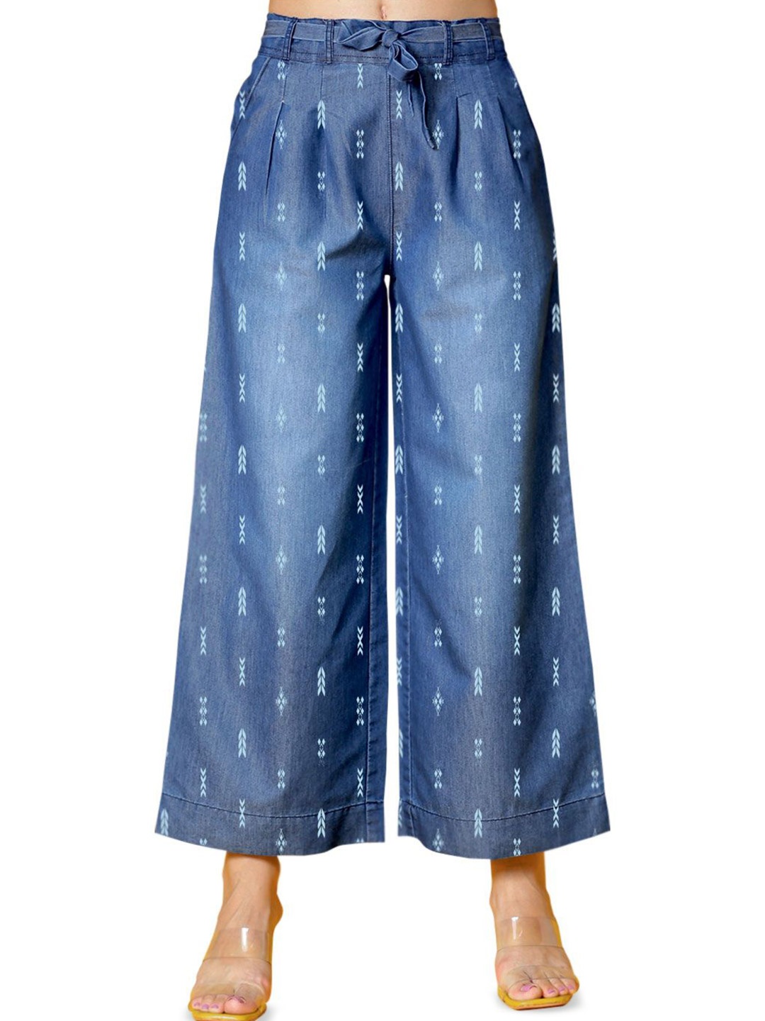 

Novio Women Printed Wide Leg Palazzos, Navy blue