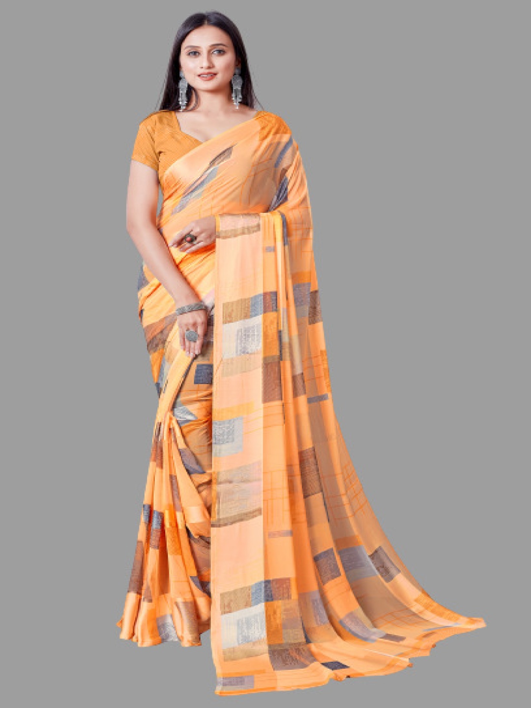 

Sanwariya Silk Geometric Printed Saree, Peach