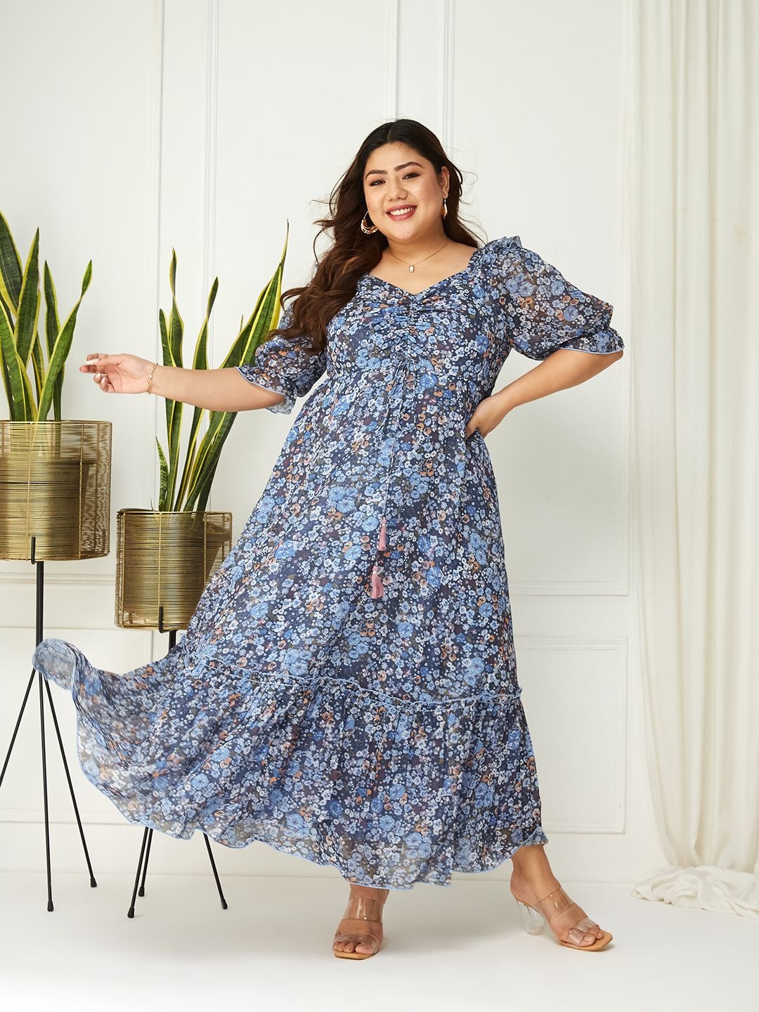 

Miss Chase A+ Print Georgette Maxi Dress, Navy blue