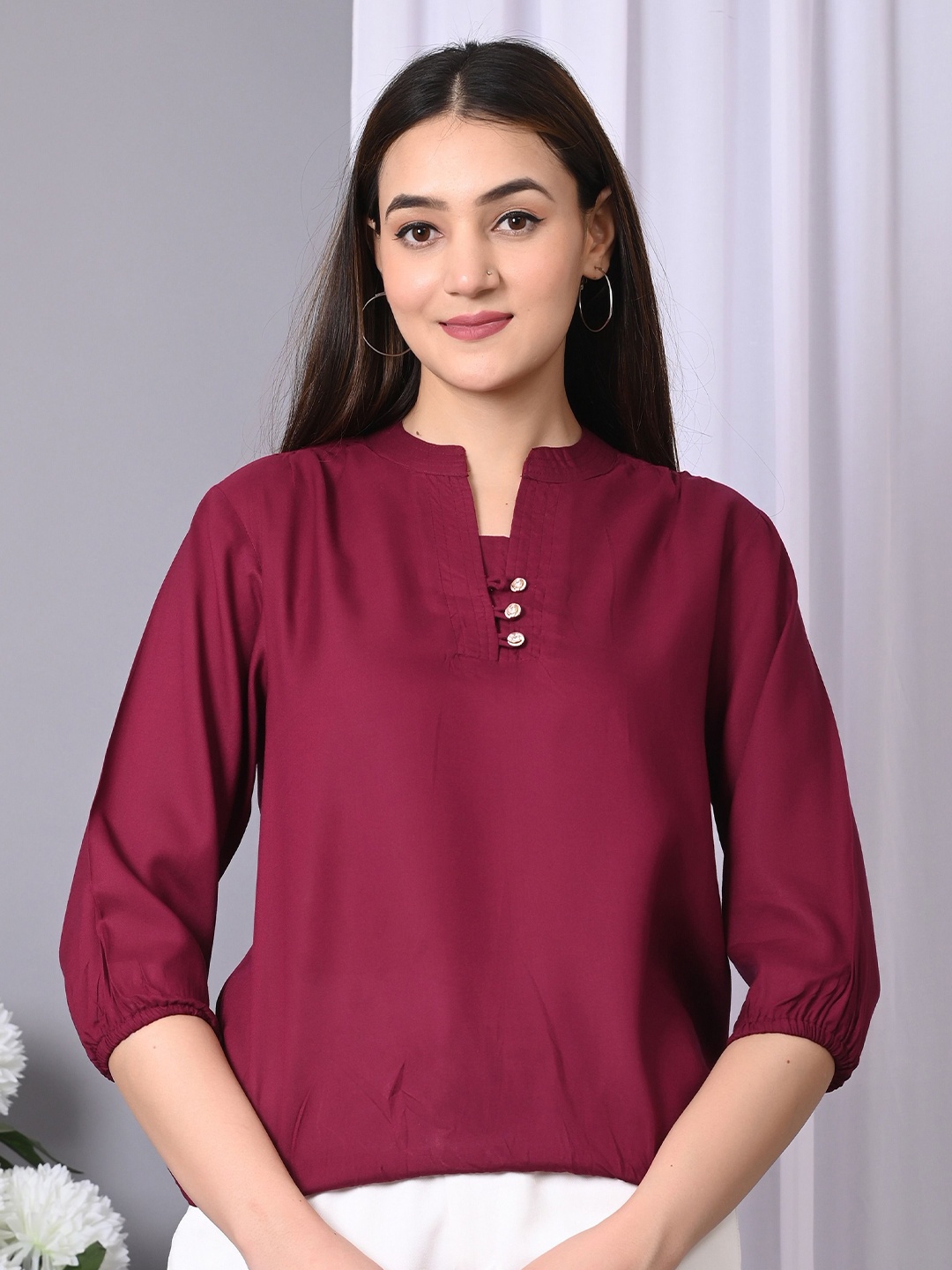 

VYMO Mandarin Collar Shirt Style Top, Purple