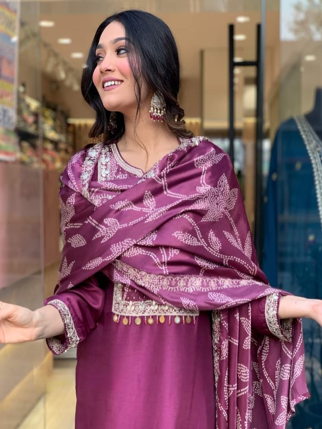 

Siya Fashion Floral Embroidered Thread Work Straight Kurta With Trouser & Dupatta, Maroon
