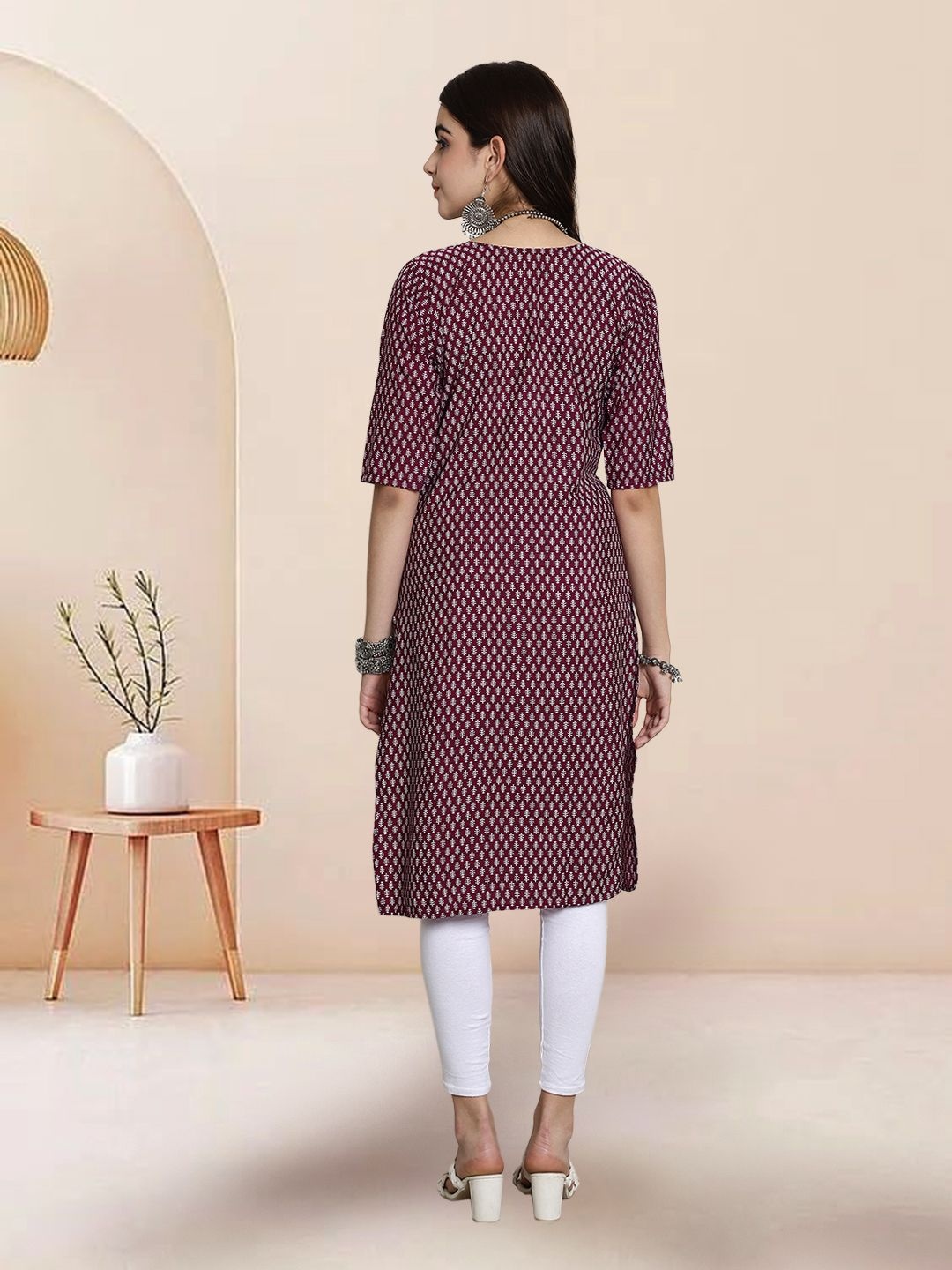 

7Threads Selection of 3 Floral Printed Round Neck Straight Kurtas, Mauve