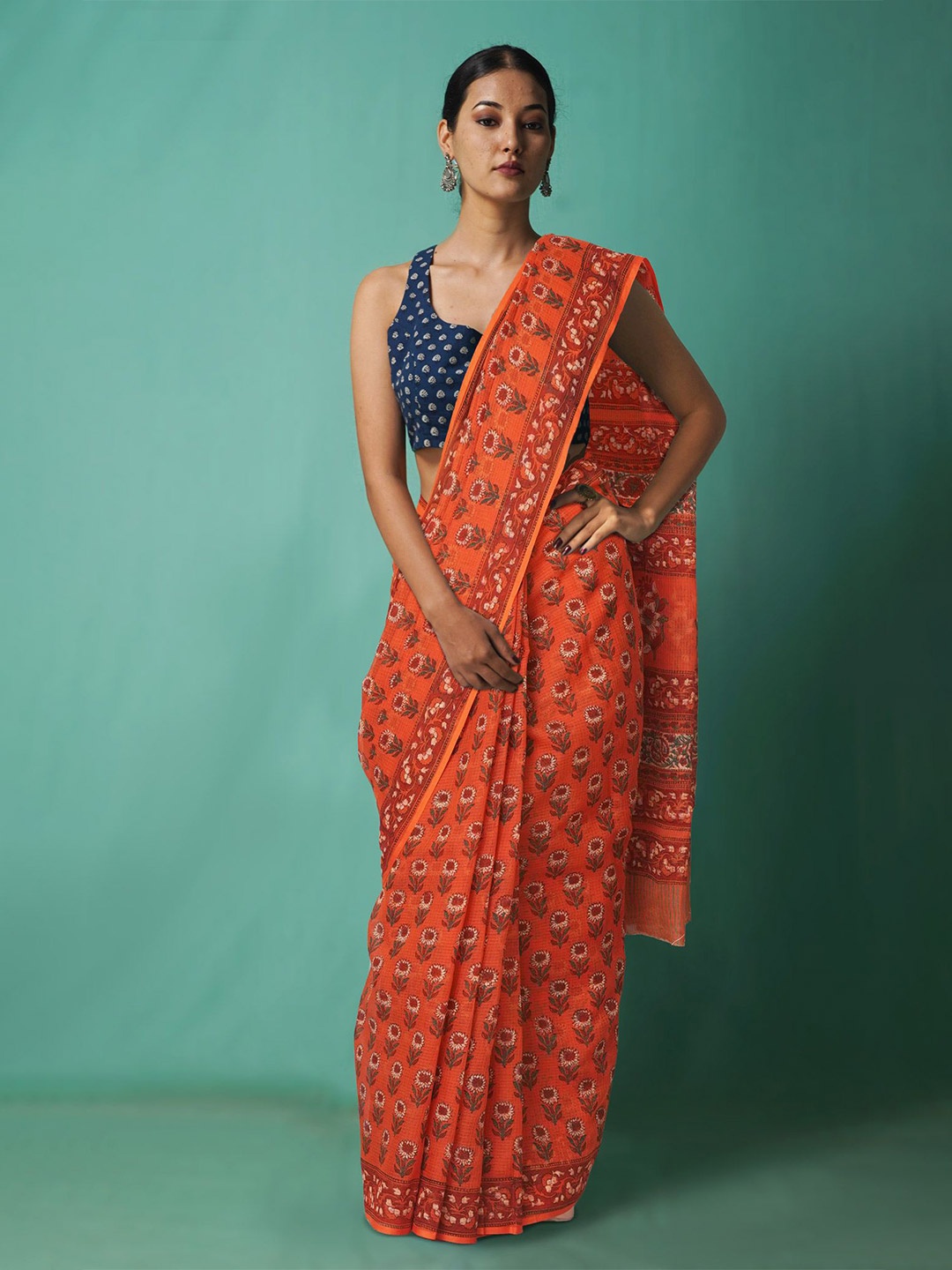 

Unnati Silks Floral Net Handloom Kota Saree, Orange