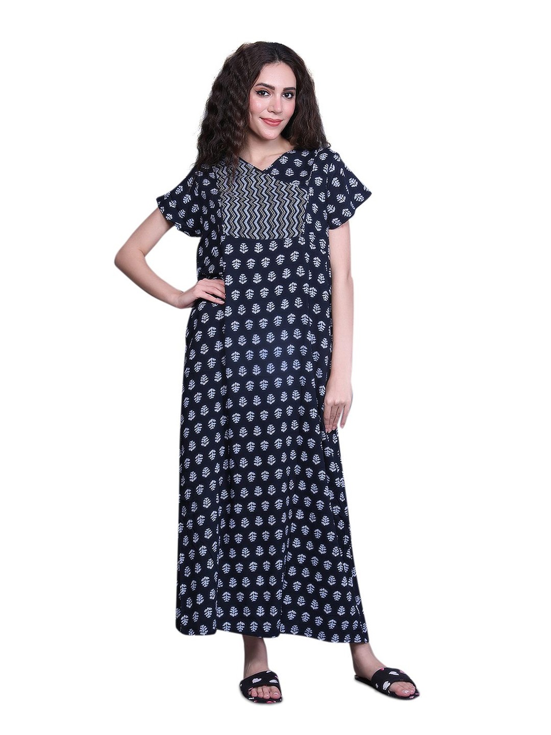 

evolove Printed Maxi Nightdress, Navy blue