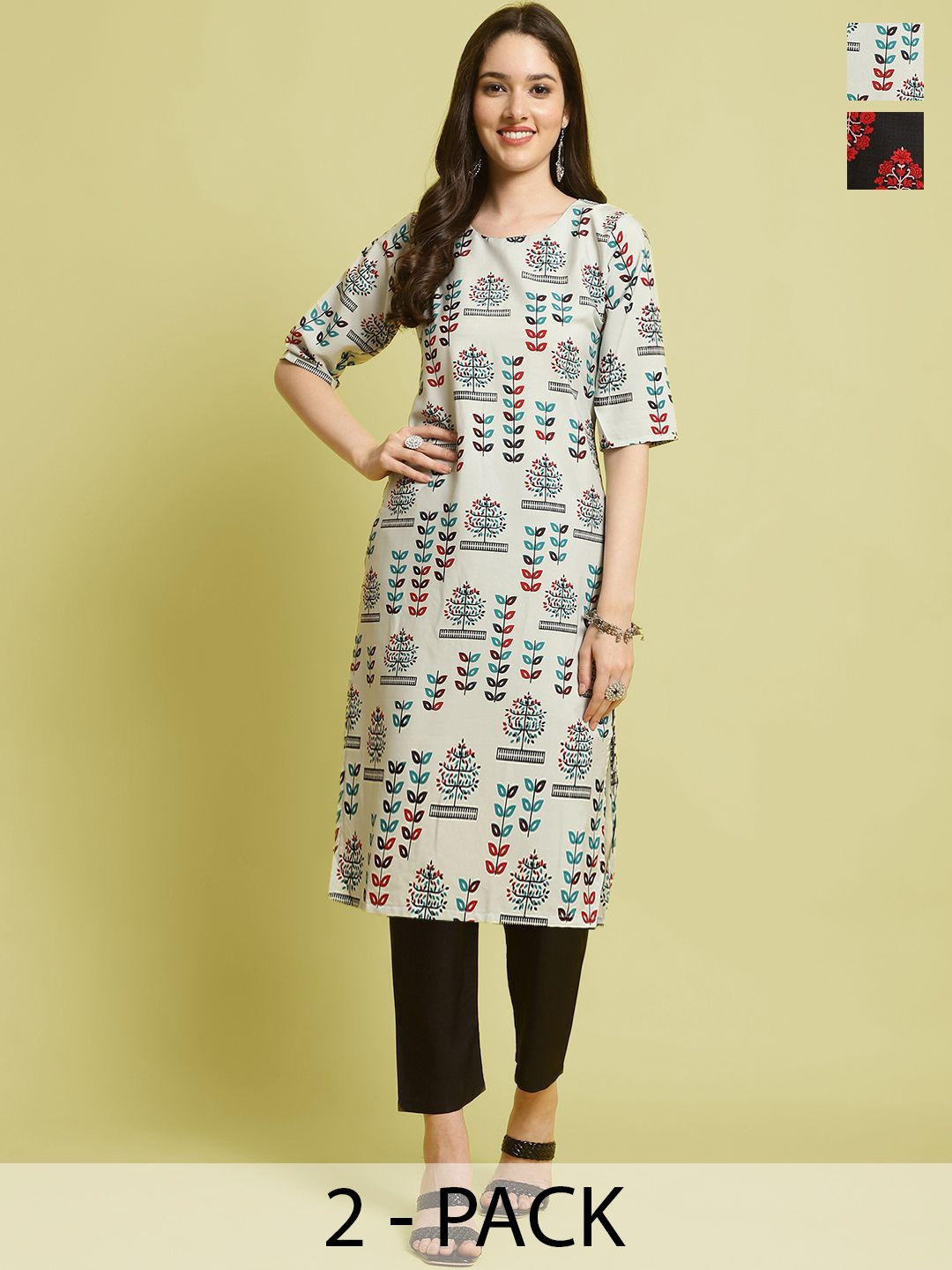 

7Threads Selection Of 2 Floral Printed Straight Kurta With Trousers, Cream