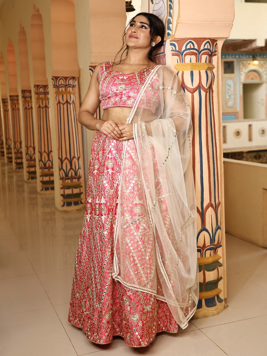 

Rujave Embellished Thread Work Semi-Stitched Lehenga & Unstitched Blouse With Dupatta, Peach