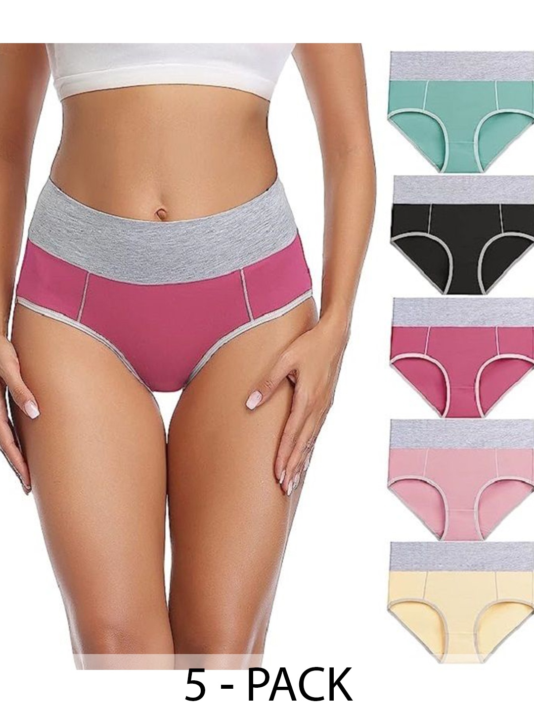 

Diving Deep Women Pack of 5 Colourblocked Cotton Low-Rise Hipster Briefs, Assorted