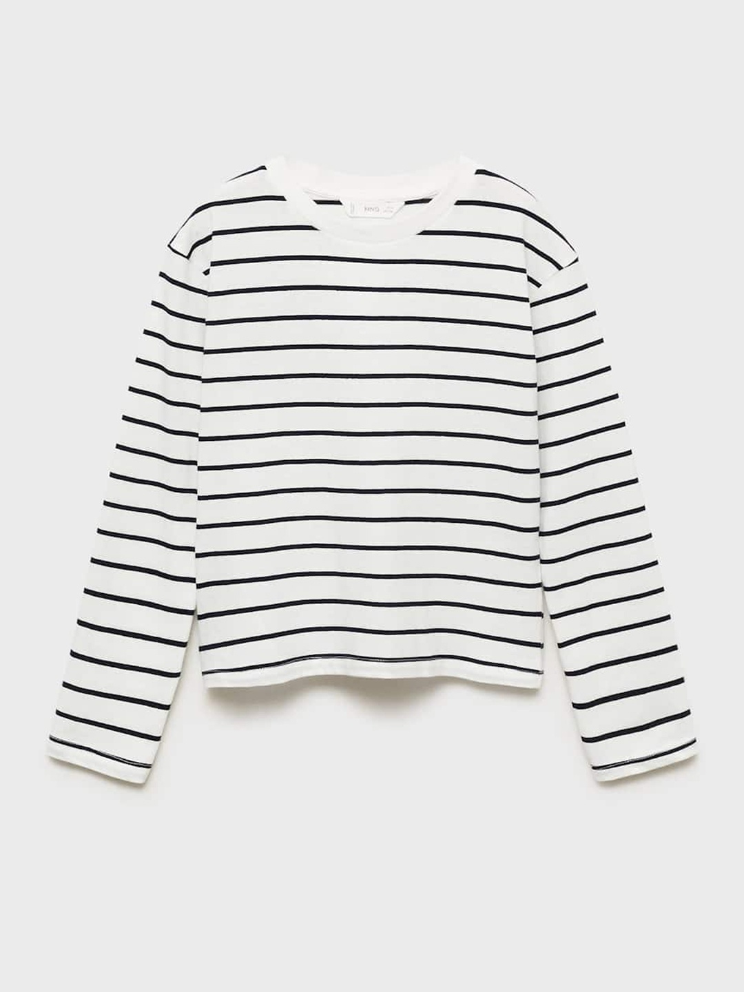 

Mango Kids Girls Striped Drop-Shoulder Sleeves Pure Cotton T-shirt, White