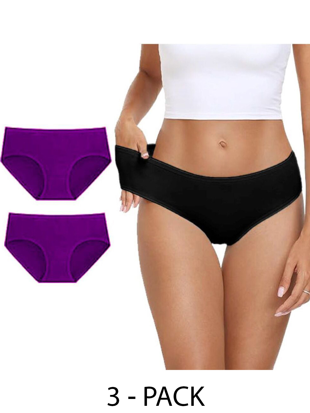 

Diving Deep Women Pack of 3 Mid-Rise Cotton Hipster Briefs, Purple