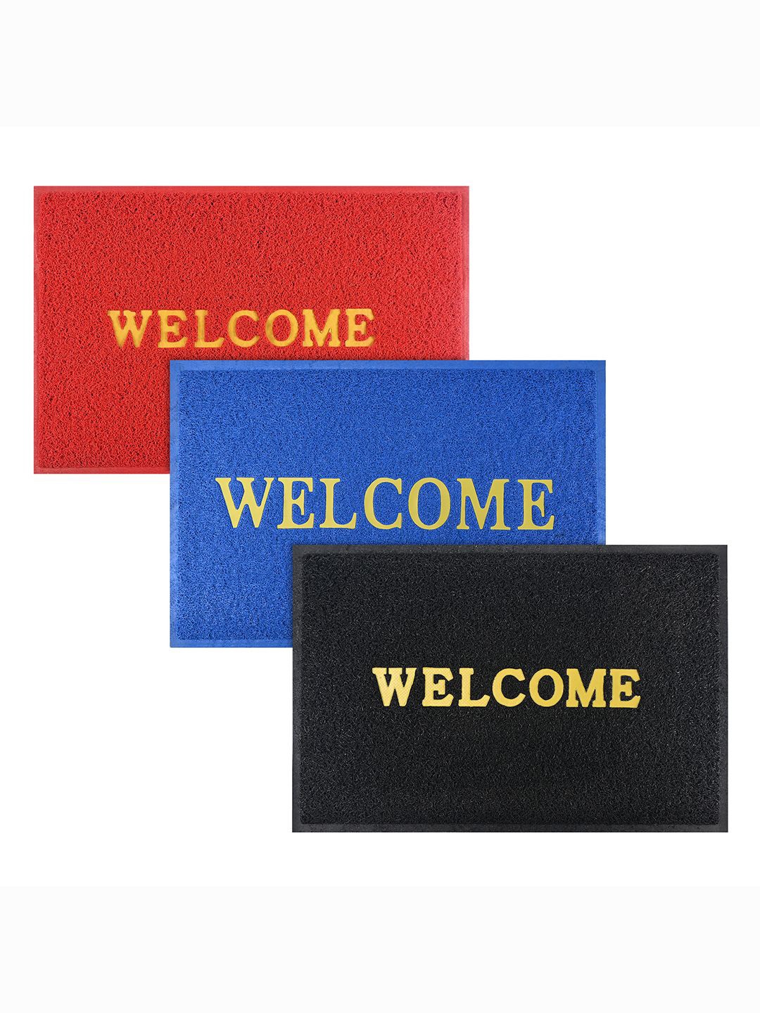 

Kuber Industries Red & Blue 3 Pieces Textured Anti-Skid Doormats