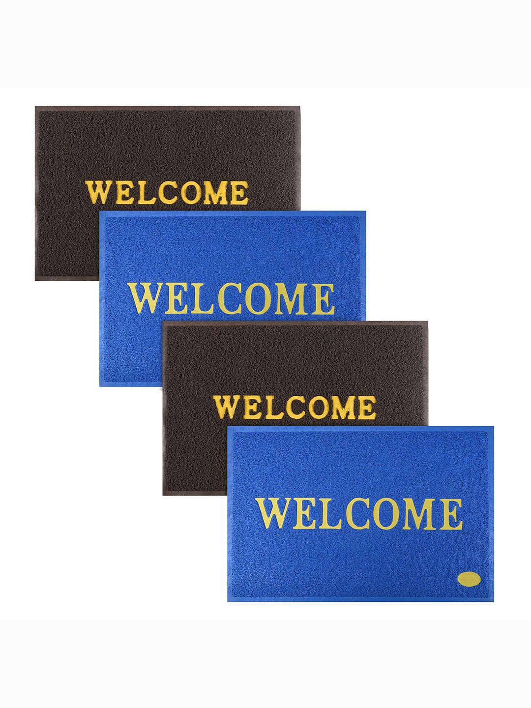 

Kuber Industries Brown & Blue 4 Pieces Printed Anti-Skid Doormats