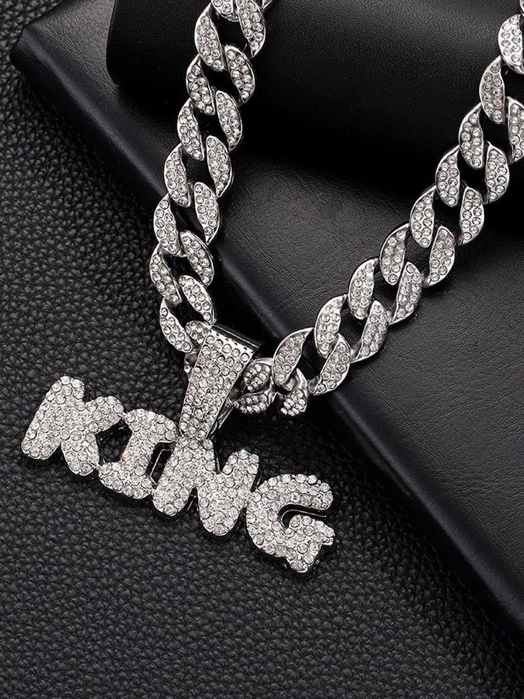 

Krelin Men Silver-Plated Zircon Studded Stainless Steel Hip Hop Letter KING Chain