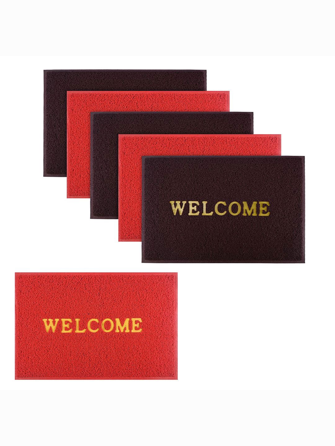 

Kuber Industries Red & Brown 6 Pieces Textured Anti-Skid Large Doormats