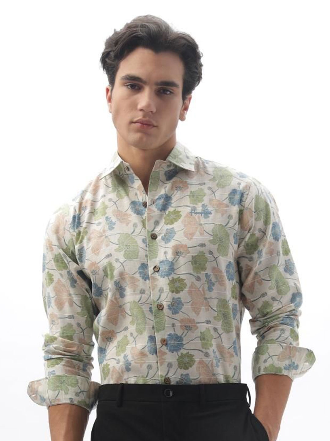 

HAMPTONS Men Standard Spread Collar Floral Printed Cotton Casual Shirt, White
