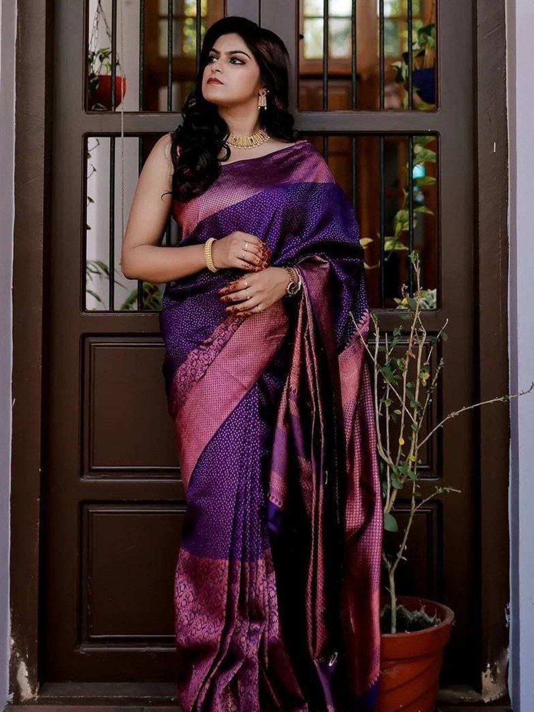 

Fashion Ritmo Woven Design Pure Silk Saree, Purple