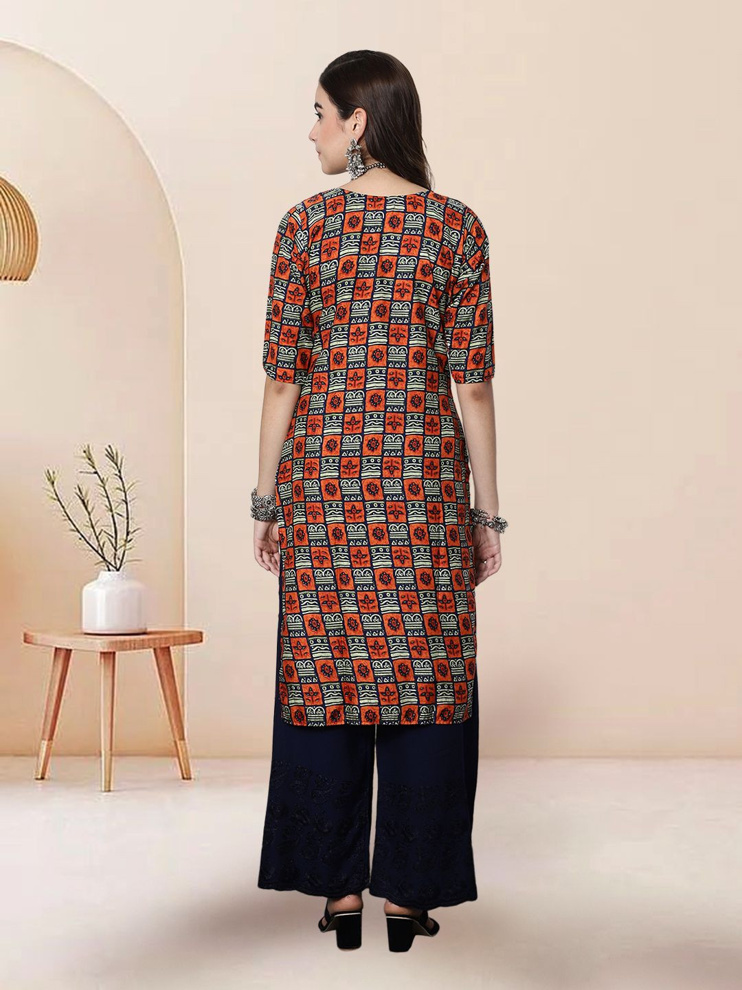 

7Threads Selection of 2 Ethnic Motifs Printed Round Neck Straight Kurtas, Multi