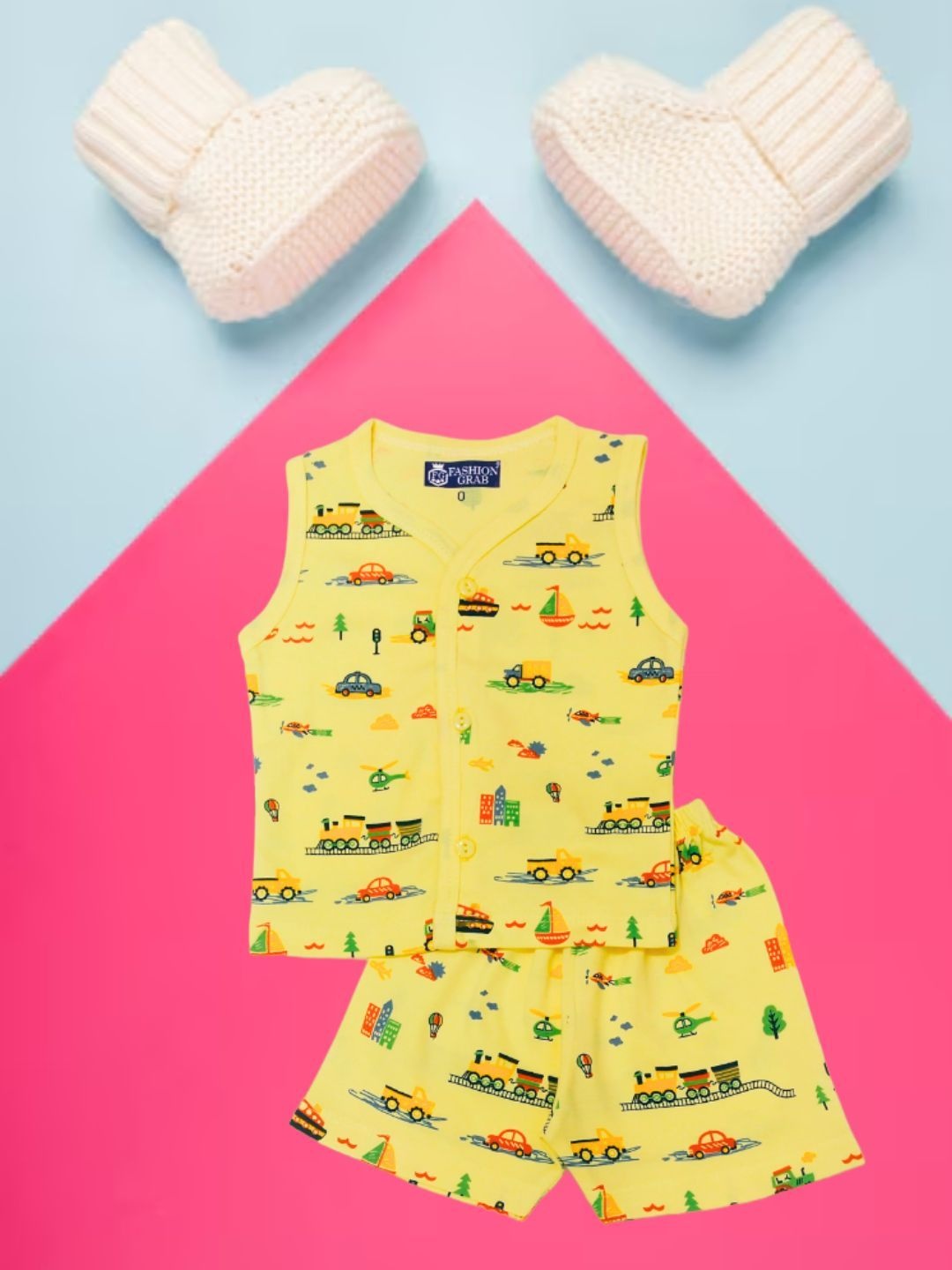 

FASHION GRAB Kids Printed Pure Cotton Jhabla With Shorts, Yellow