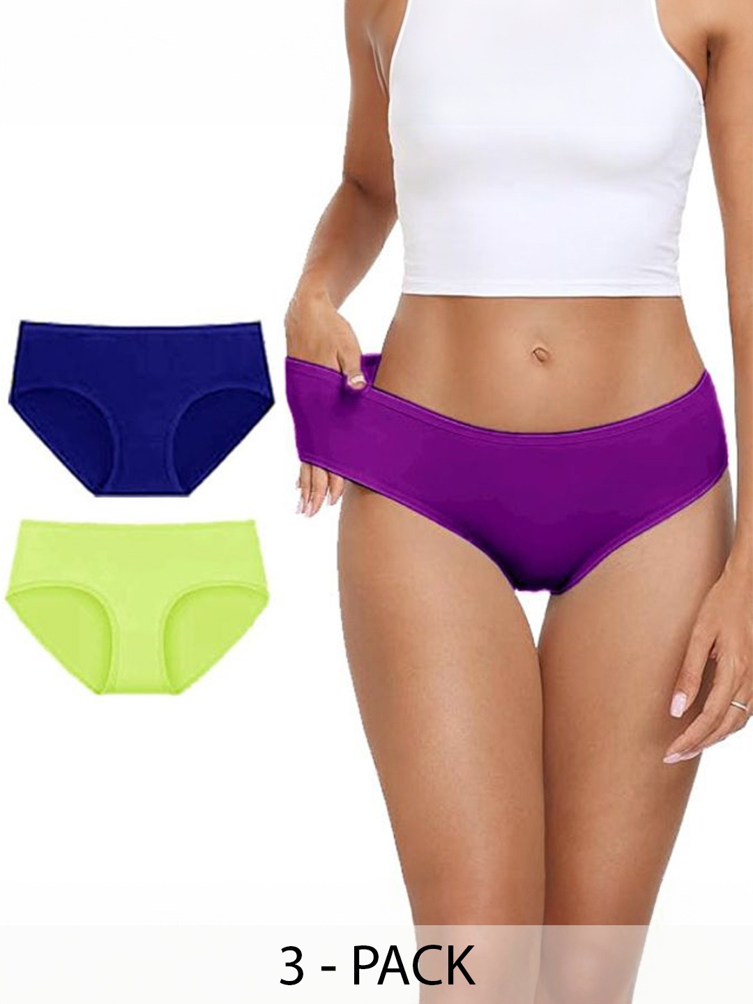

Diving Deep Women Pack of 3 Mid-Rise Cotton Hipster Briefs, Purple