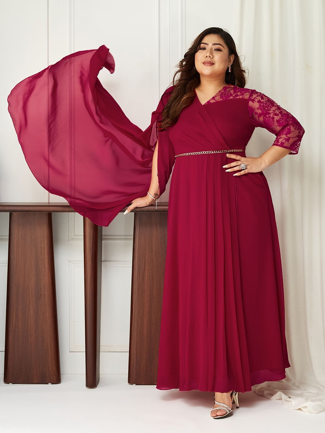 

Miss Chase A+ Georgette Fit & Flare Maxi Dress, Pink