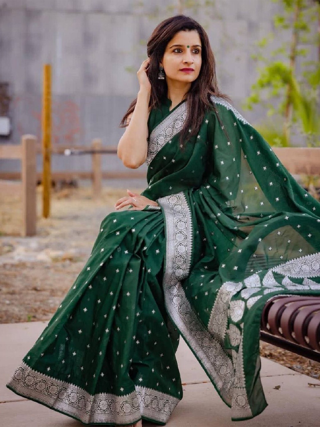

A TO Z CART Woven Design Zari Pure Silk Saree, Green