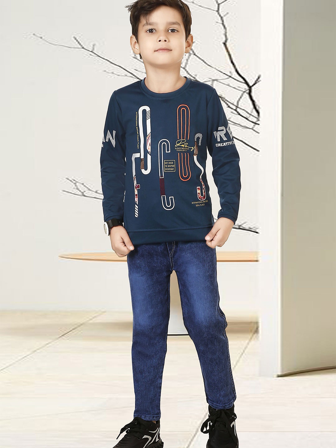 

LUCII Boys Printed Long Sleeves Sweatshirt With Jeans, Teal