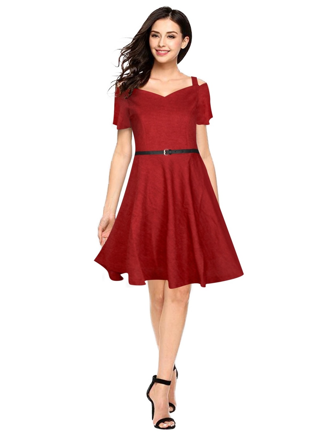 

ODETTE Sweetheart Neck Fit & Flare Dress, Maroon