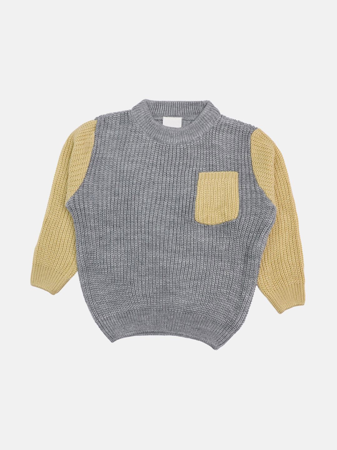 

CHKOKKO Boys Colourblocked Woollen Pullover, Grey