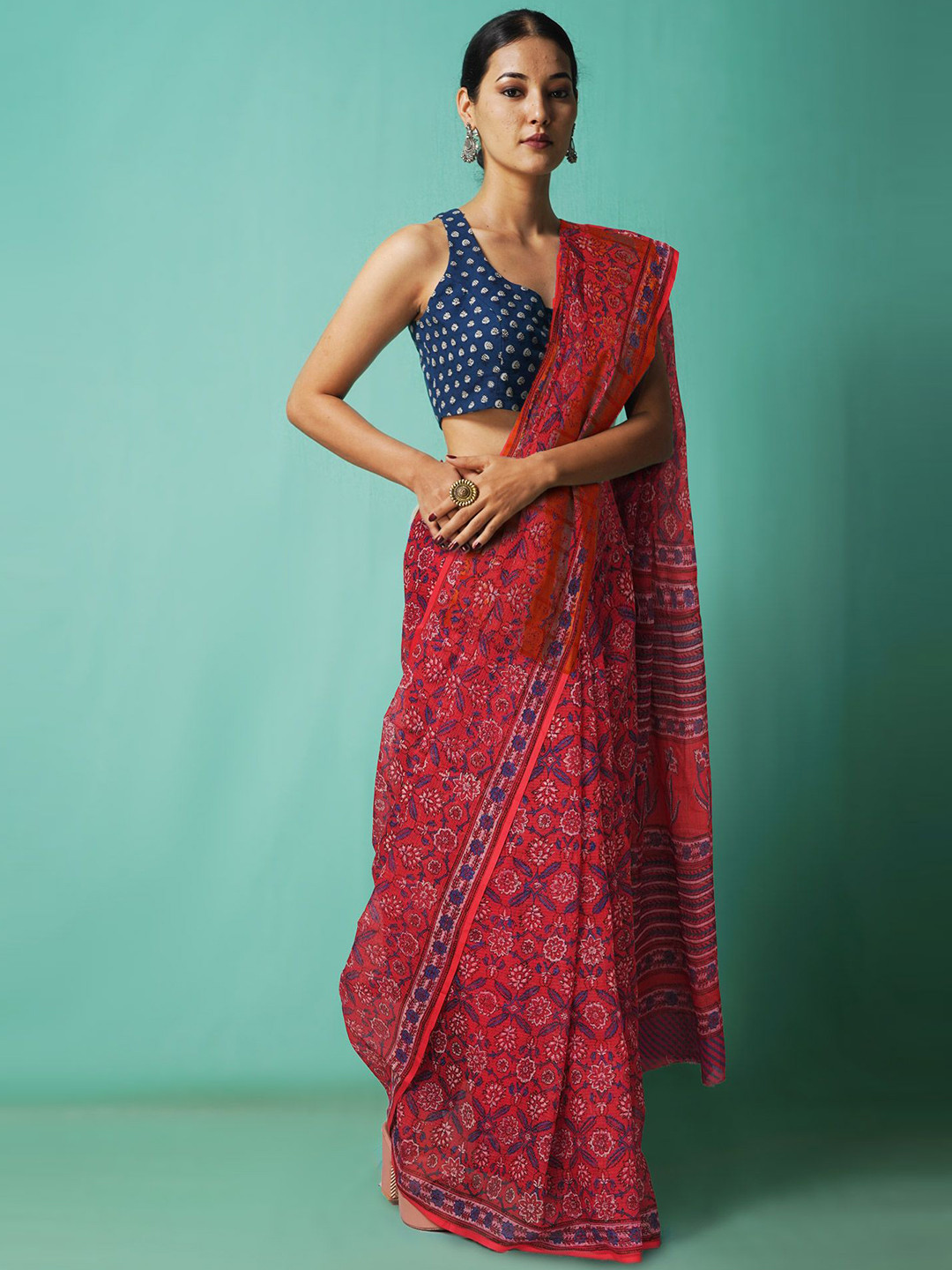 

Unnati Silks Ethnic Motifs Net Handloom Kota Saree, Red
