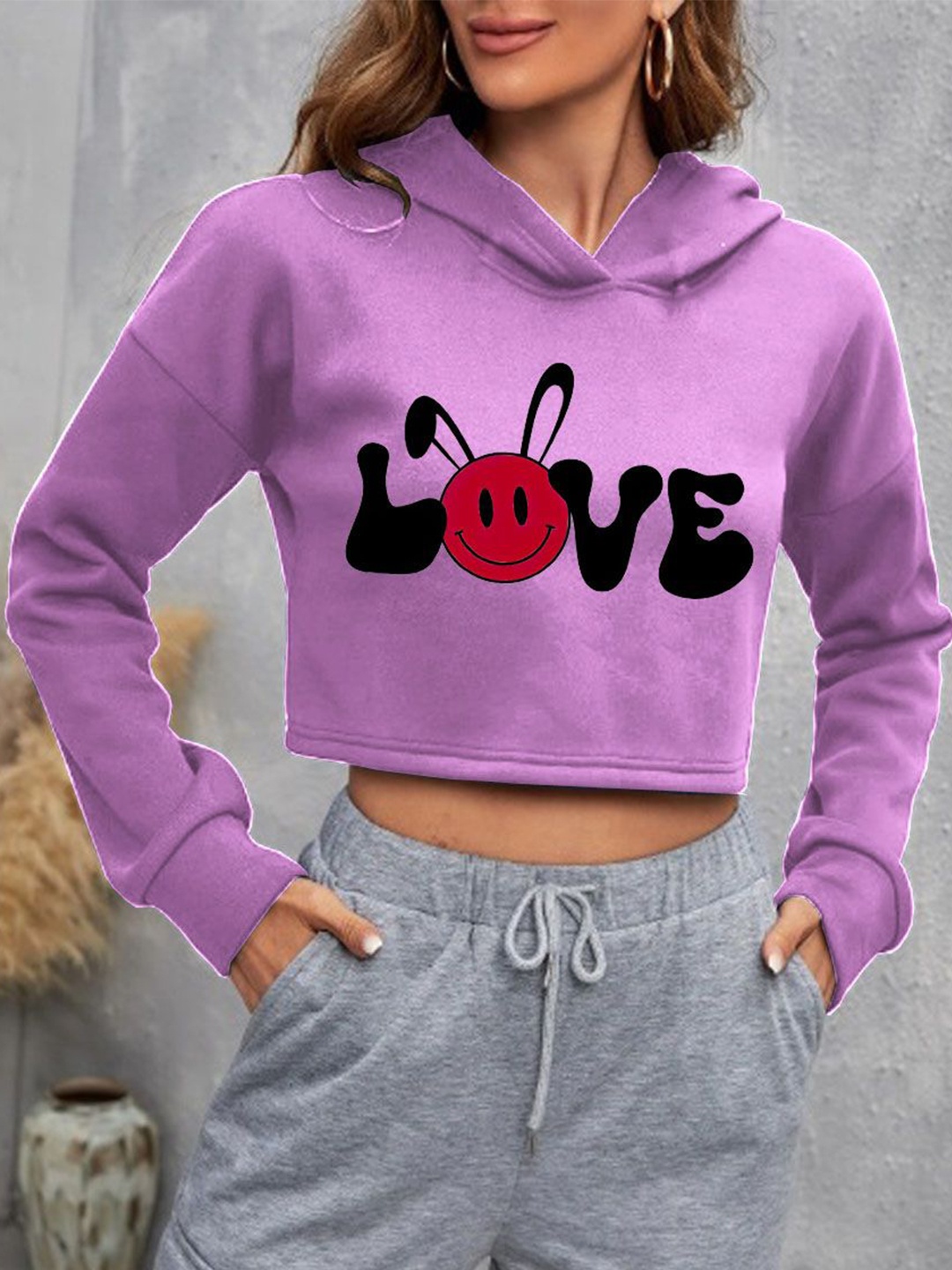

Parona Women Printed Hooded Sweatshirt, Lavender