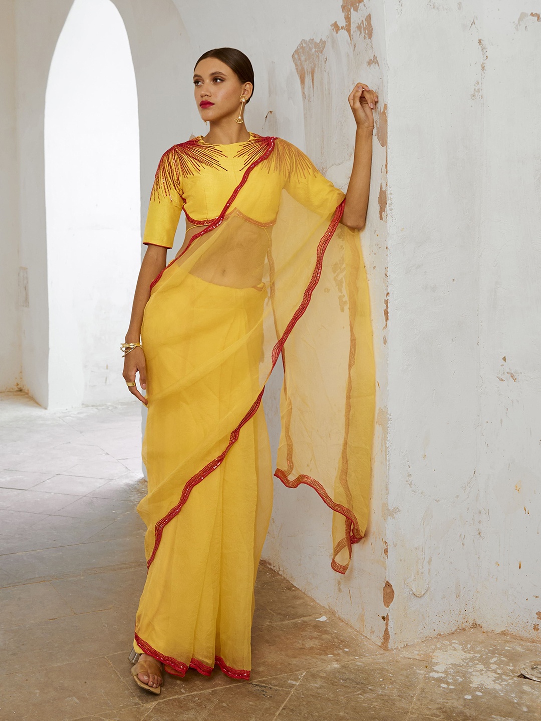 

Pallavi Jaipur Organza Saree, Yellow