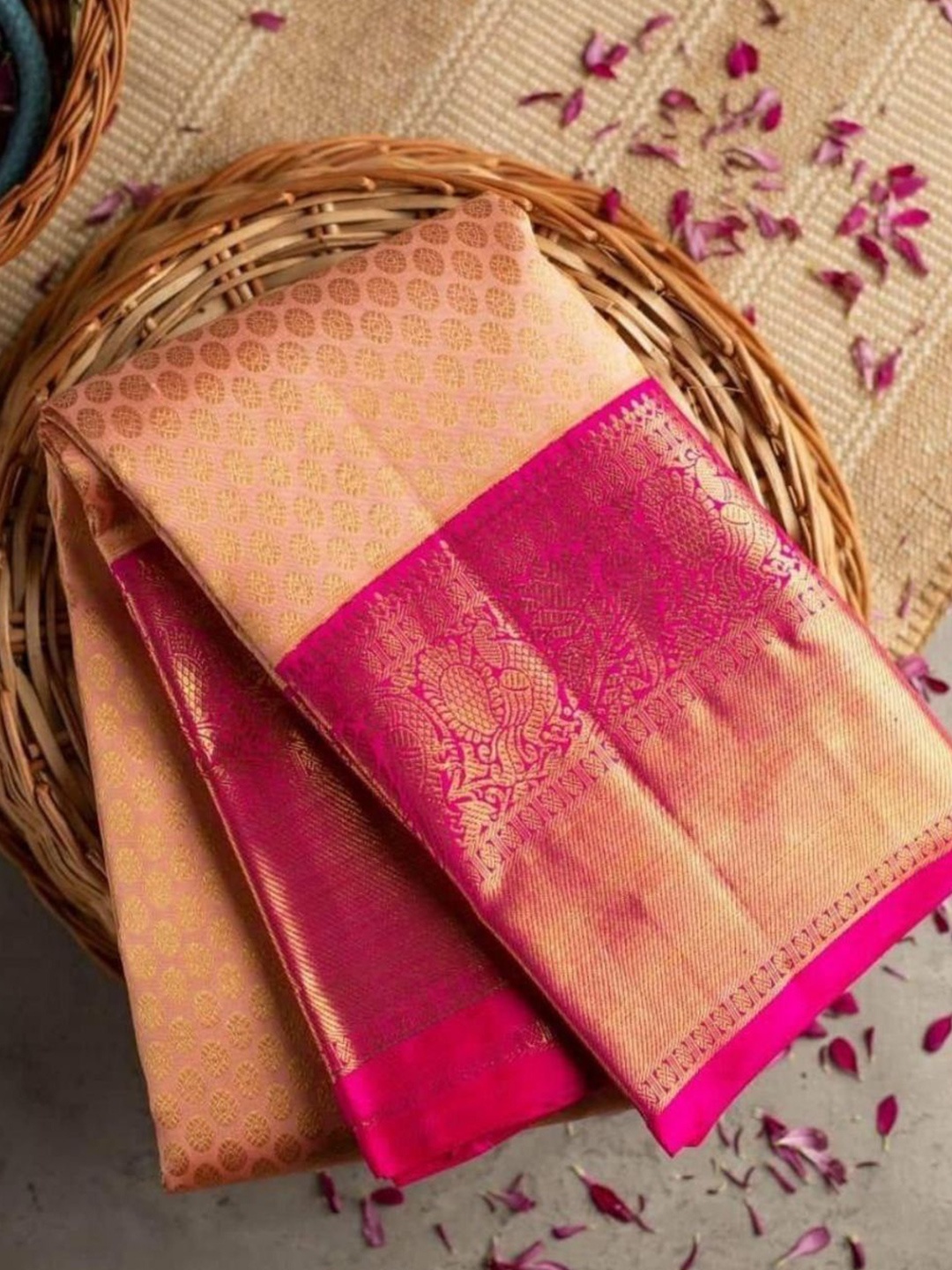 

Fashion Ritmo Woven Design Zari Pure Silk Saree, Beige