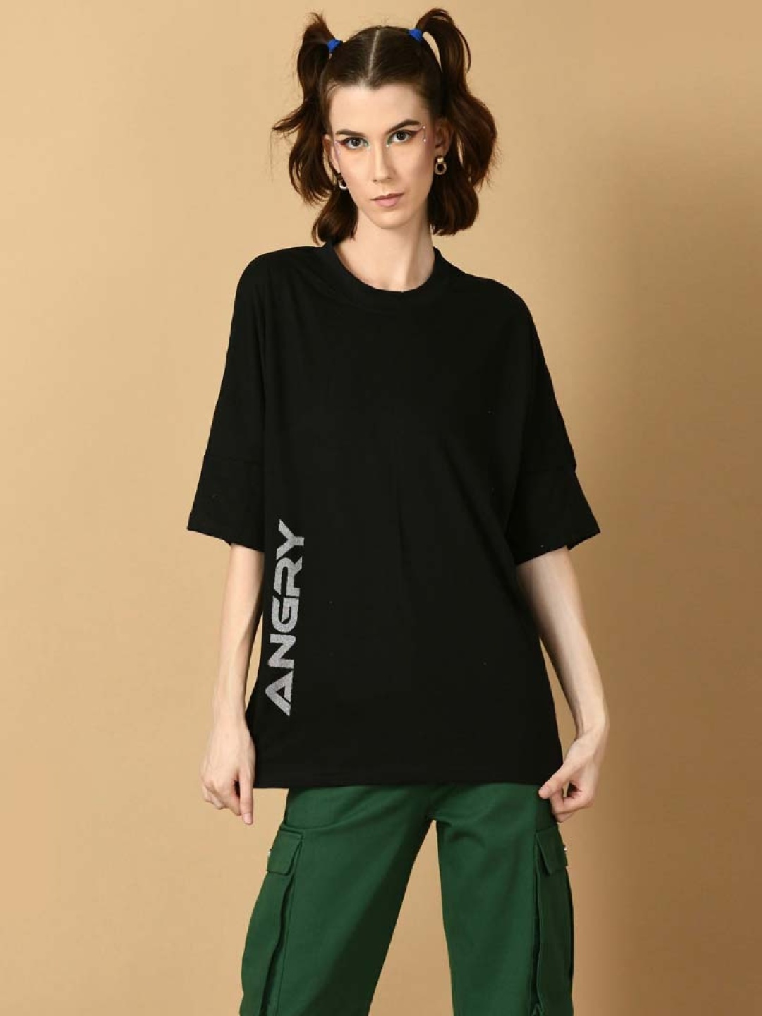 

OFFMINT Drop-Shoulder Sleeves Cotton Longline Oversized T-shirt, Black