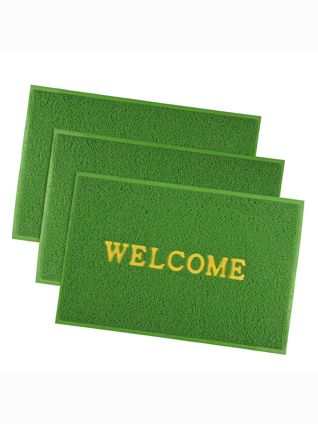 

Kuber Industries Green & Yellow 3 Pieces Printed Anti-Skid Doormats
