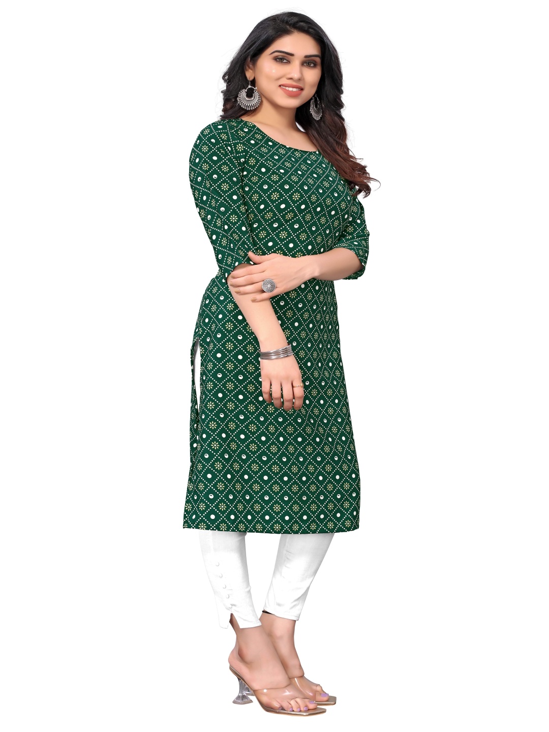 

KETAKI FASHION Selection Of 2 Geometric Printed Round Neck Straight Kurta, Green