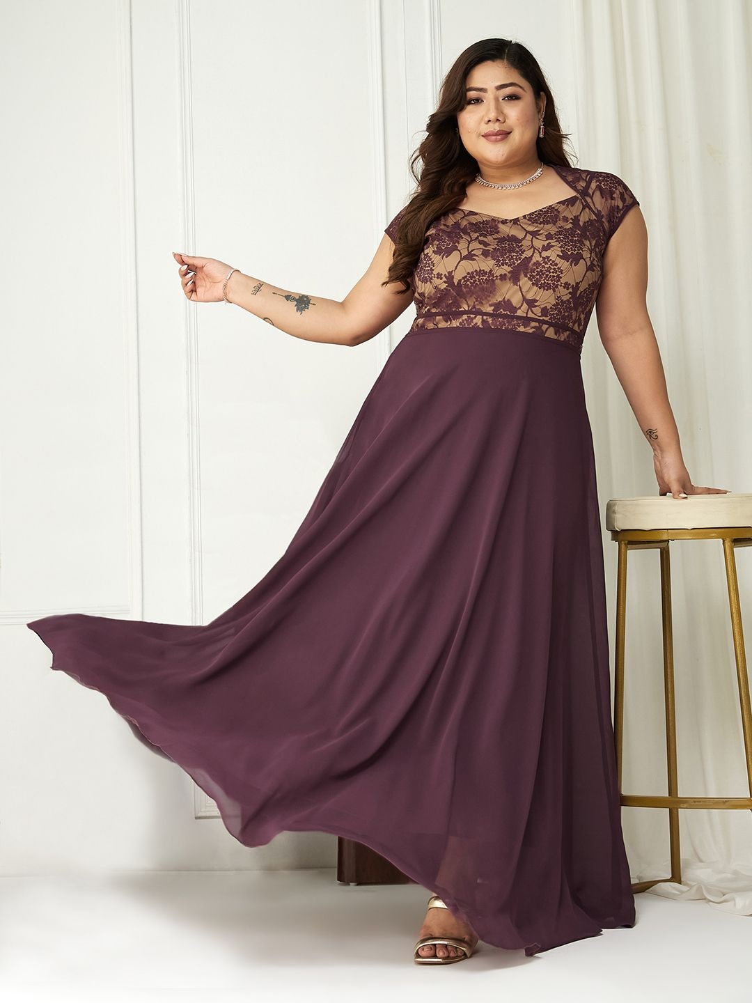 

Miss Chase A+ Georgette Fit & Flare Maxi Dress, Mauve
