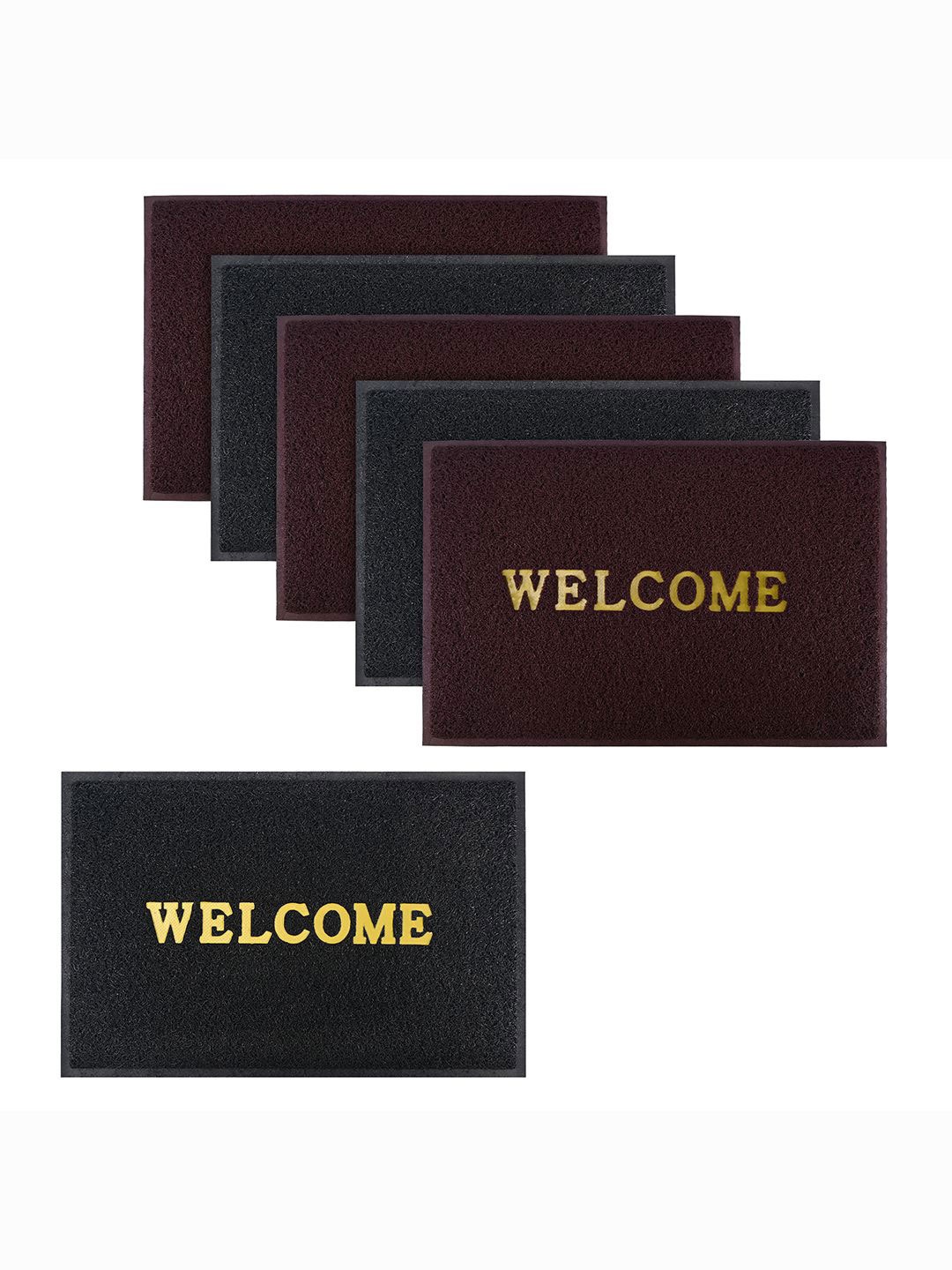 

Kuber Industries Maroon & Black 6 Pieces Printed Anti-Skid Doormats