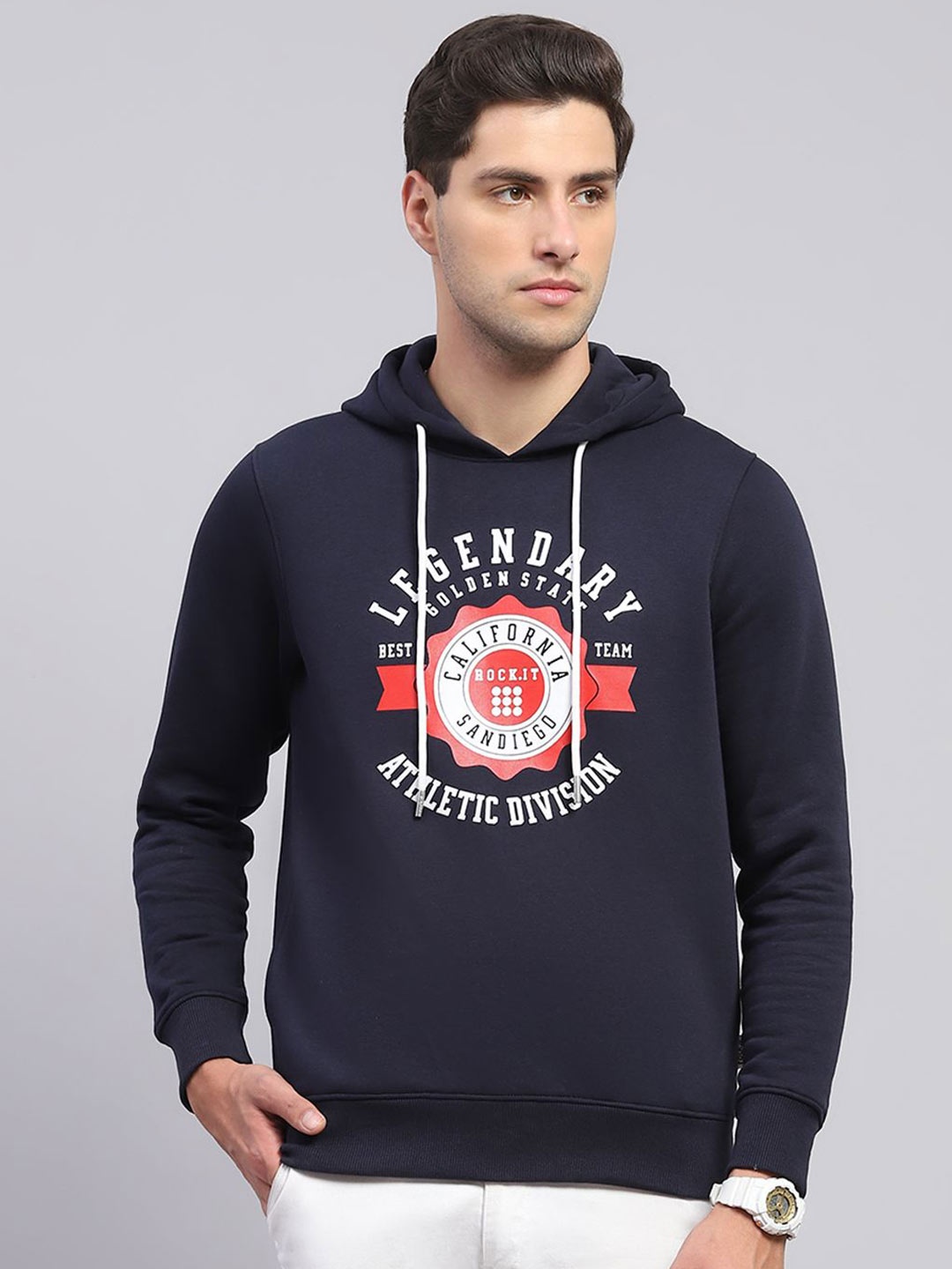 

rock.it Men Printed Hooded Sweatshirt, Navy blue