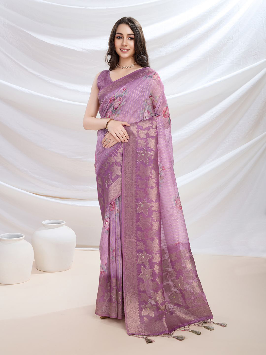 

Mitera Woven Design Zari Banarasi Saree, Pink