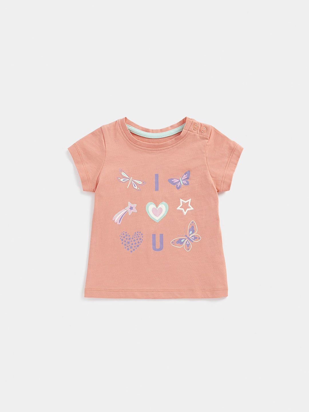 

mothercare Girls Graphic Printed Round Neck Cotton T-shirt, Peach