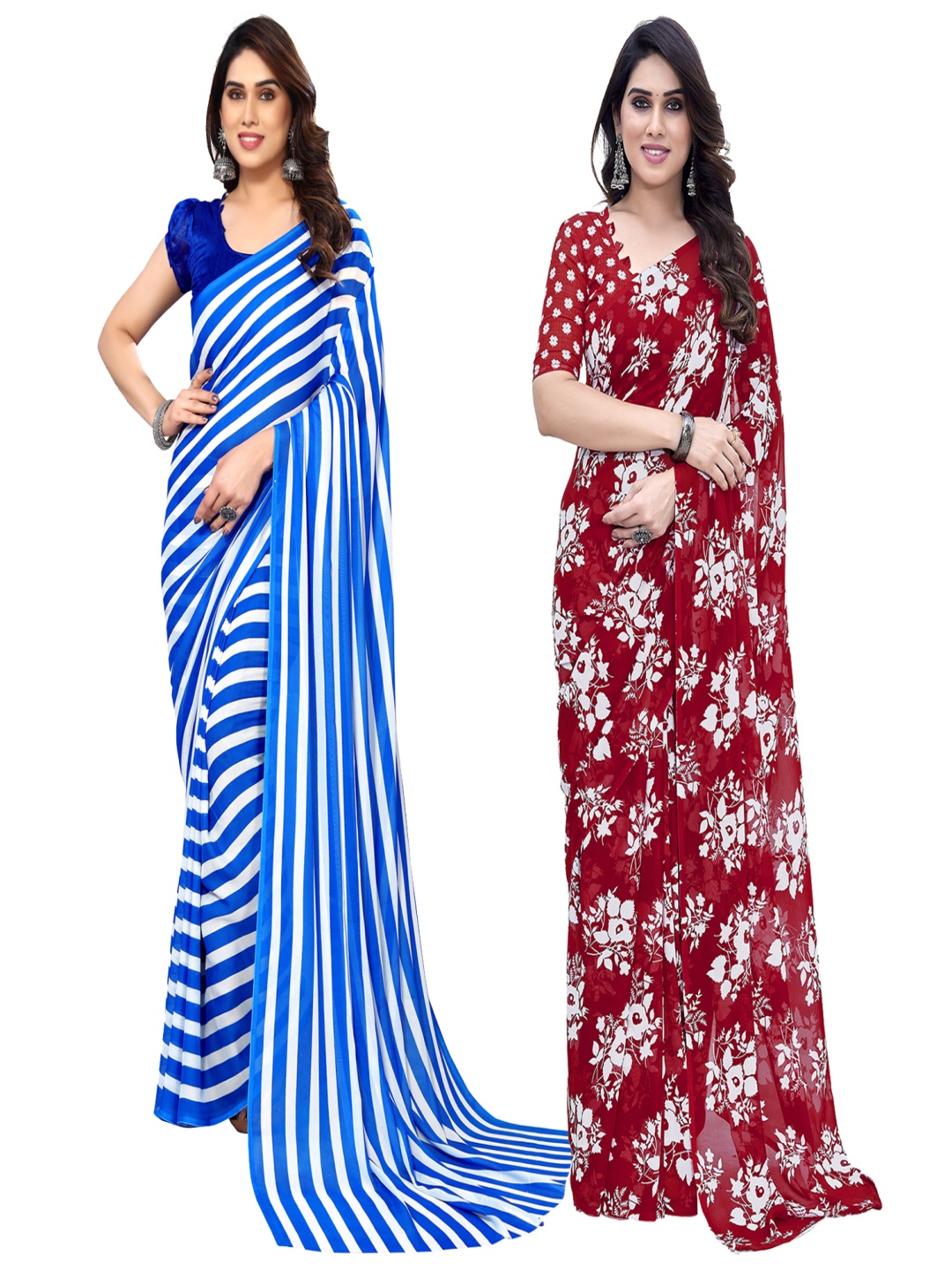 

ANAND SAREES Striped Poly Georgette Saree, Blue