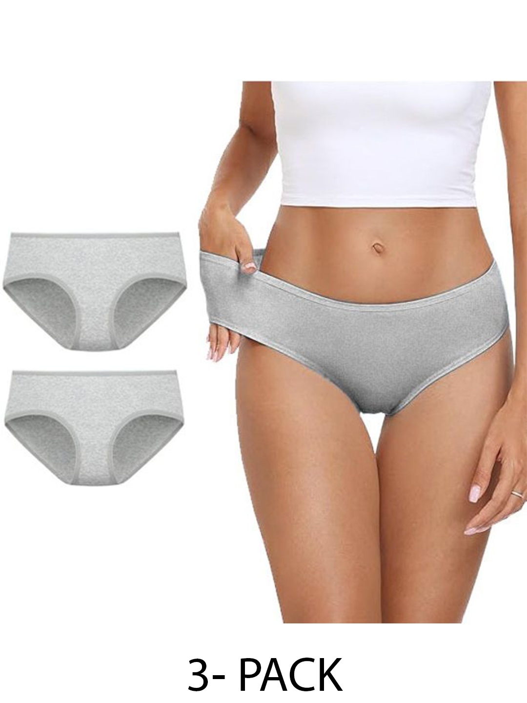 

Diving Deep Women Pack of 3 Cotton Hipster Briefs, Grey