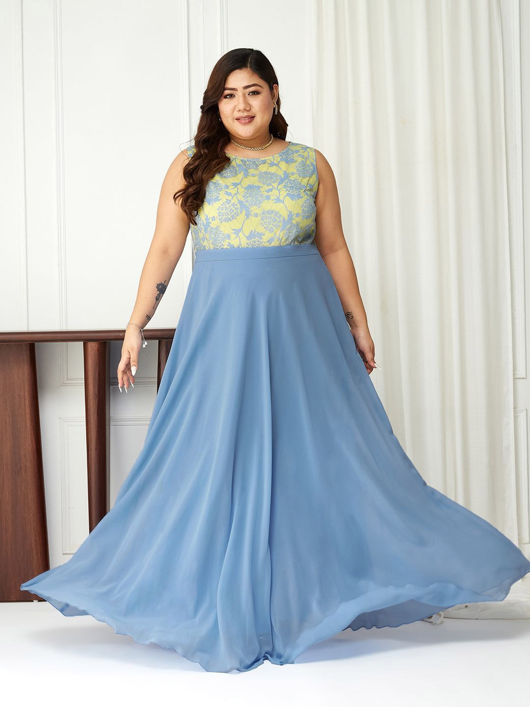 

Miss Chase A+ Georgette Fit & Flare Maxi Dress, Blue