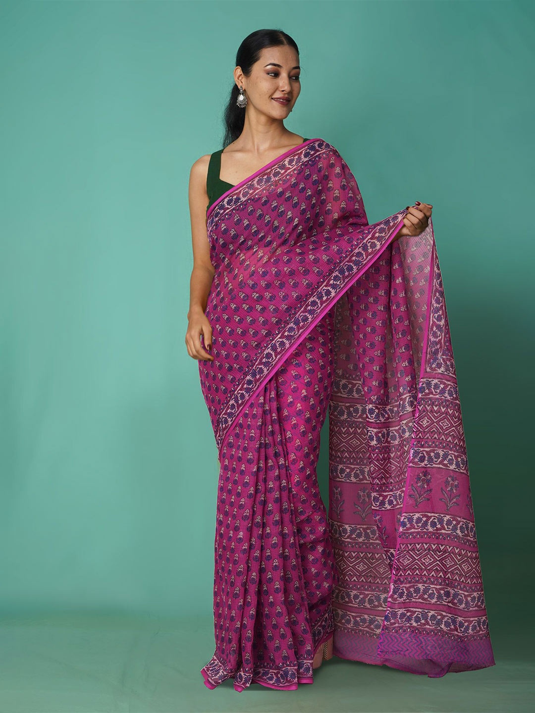 

Unnati Silks Ethnic Motifs Net Handloom Kota Saree, Pink